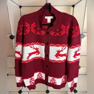 Men‘s Christmas Cardigans Ugly Sweaters Reindeer Burgundy/White Size M NWT